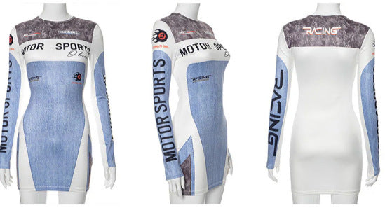 Women's Fashion Casual Sports Print Long Sleeve Round Neck Sexy Bodycon Dress 8