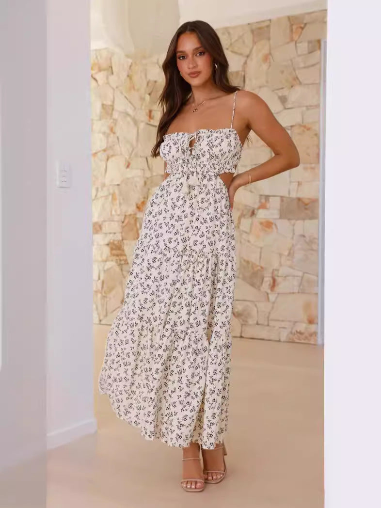 Women's V-Neck Strap Solid Color Patchwork Maxi Dress 24