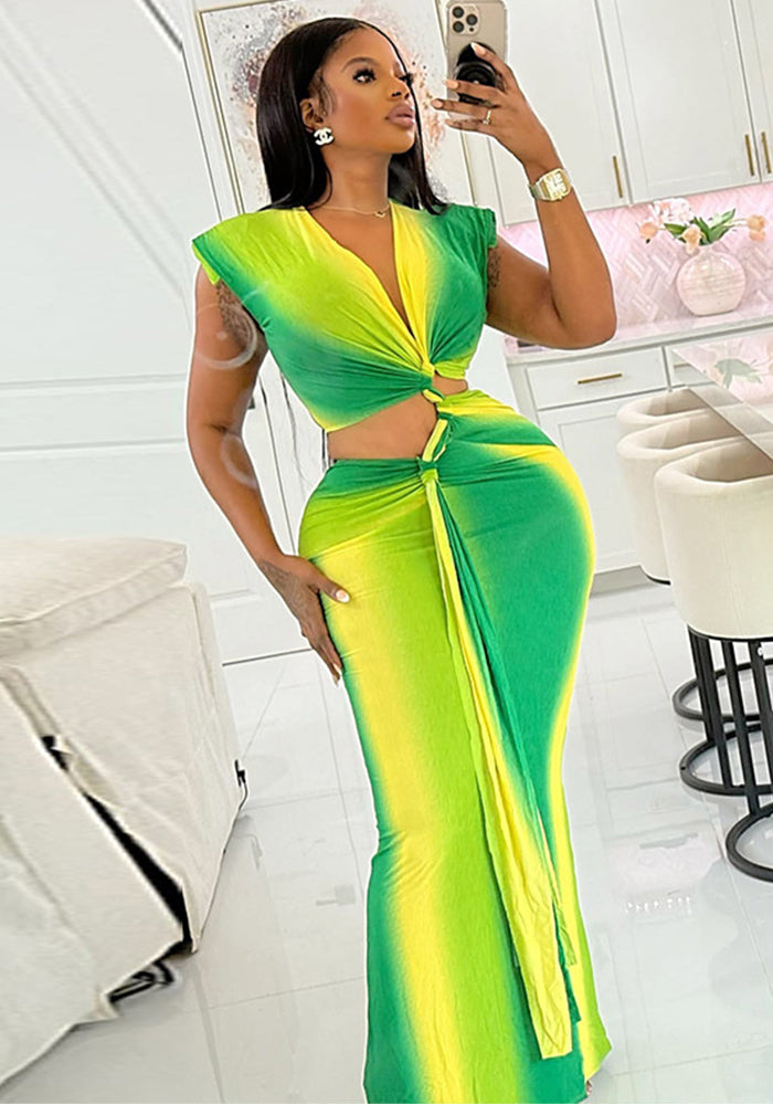 Women Patchwork pleated hollow V-neck Lace-Up Bodycon dress