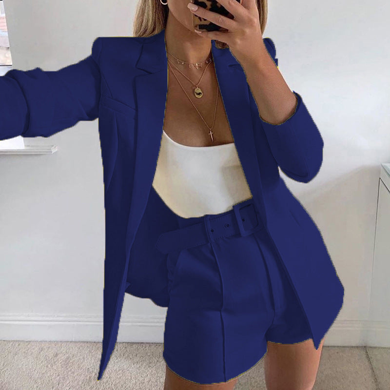 Women fashion Blazer+Shorts with belt Two-piece 30