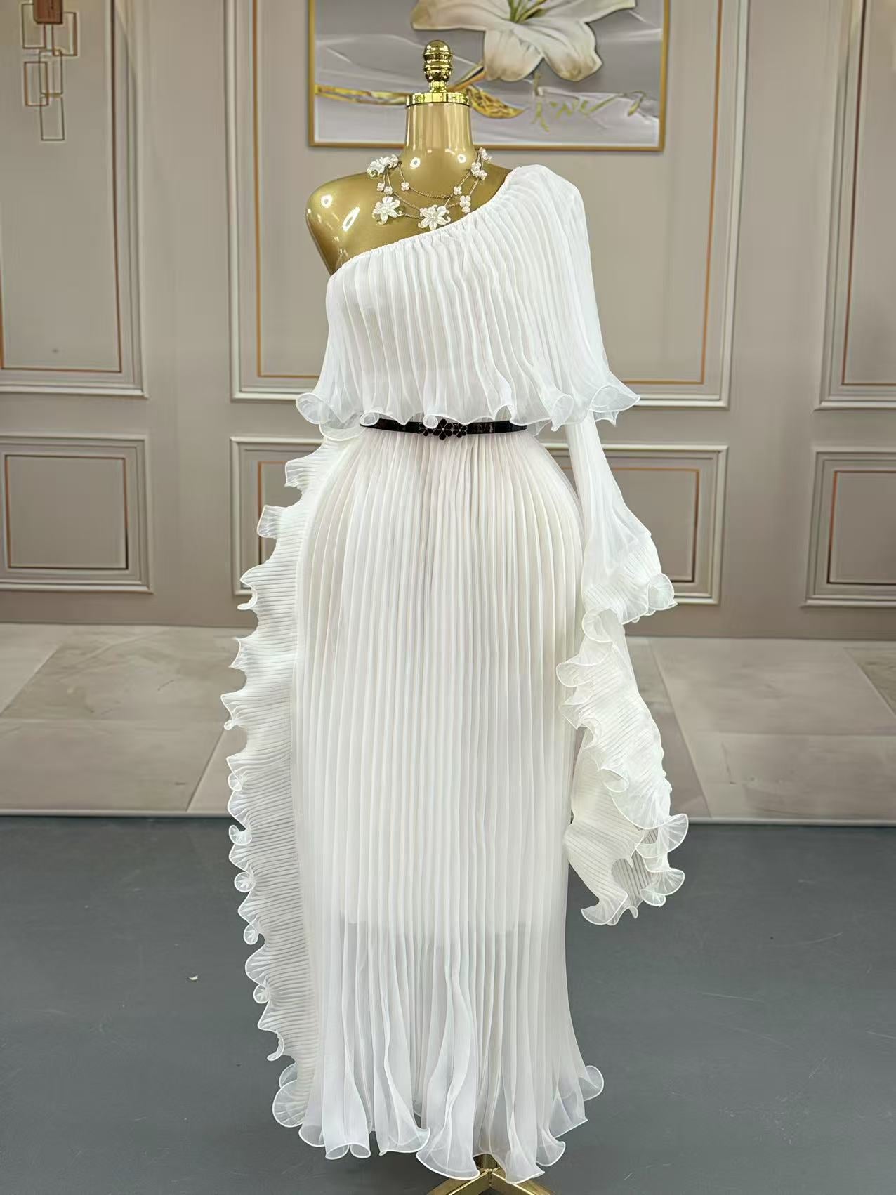 Plus Size Women African Elegant Long Sleeve Pleated Dress 3