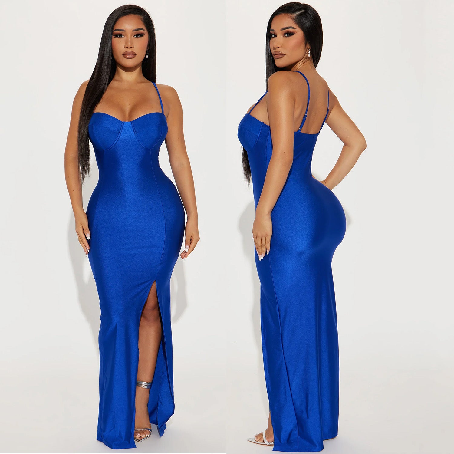 Women Sexy Suspender Slit Maxi Dress 4