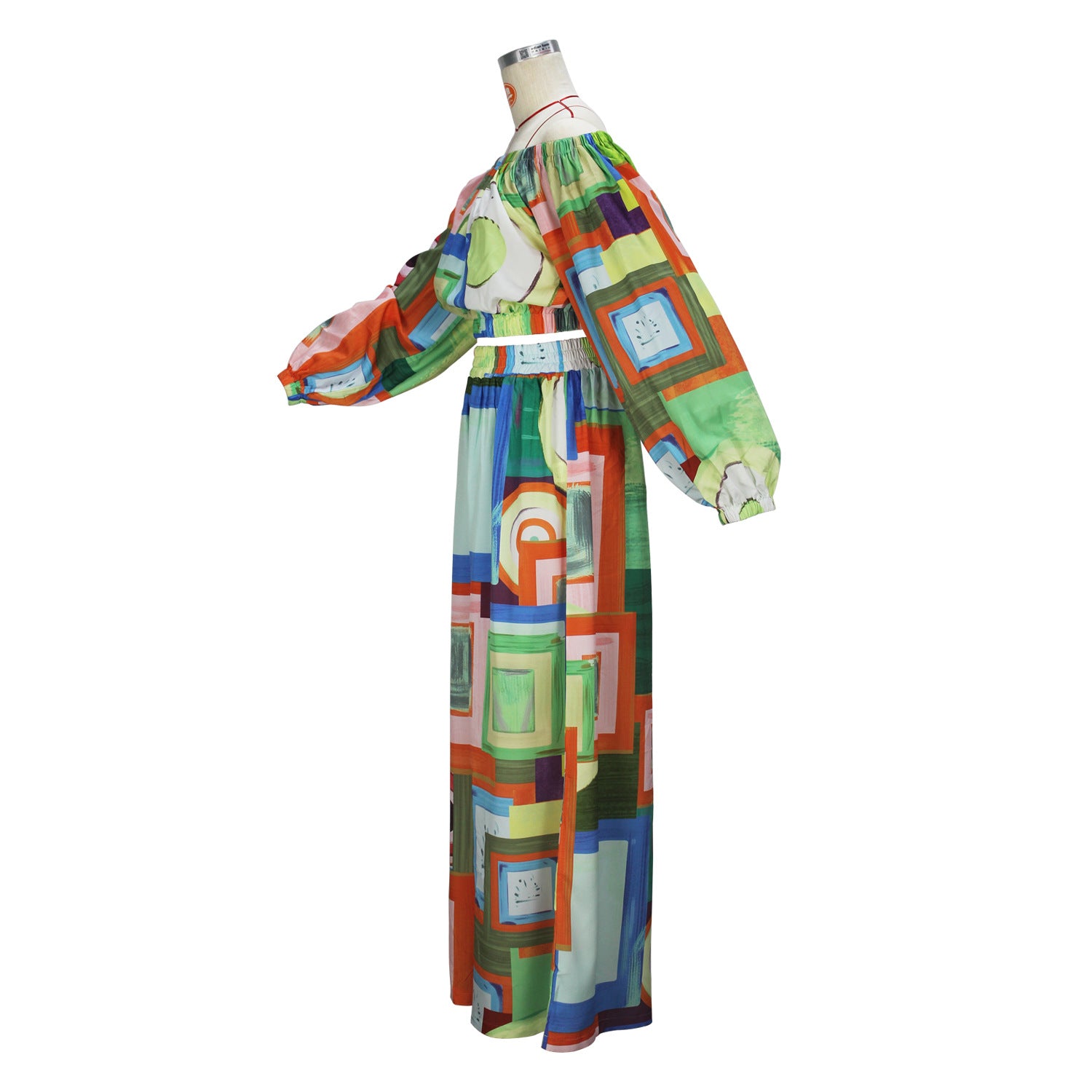 Women's Spring Summer Chic Elegant Contrast Print Off Shoulder Wide Leg Casual Two-Piece Pants Set 5