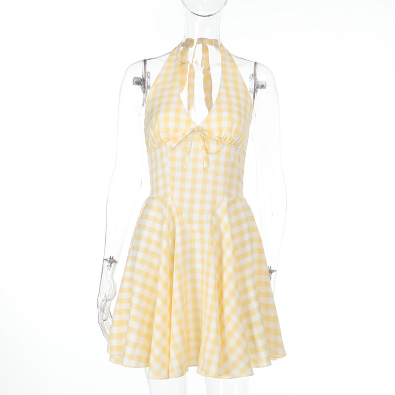 Spring Sexy Deep V Low Back Halter Neck Short Dress 6