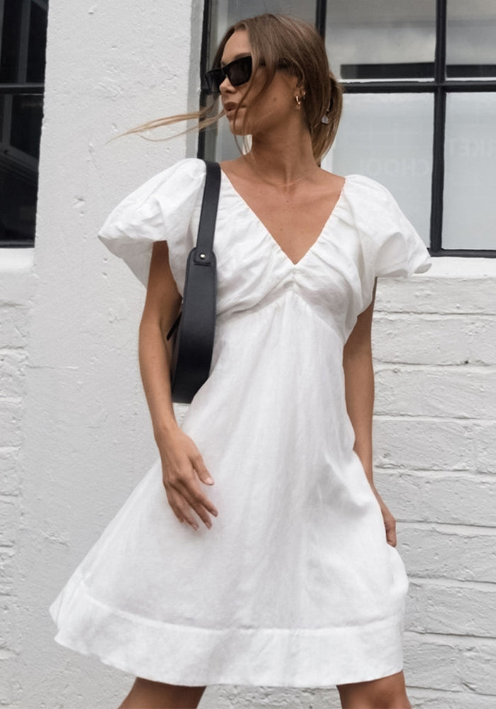 Women Early Spring V-neck Puff Sleeve Dress