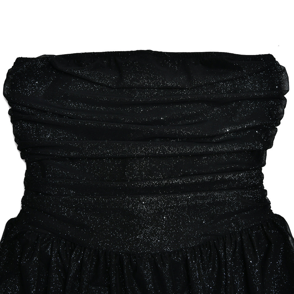 Women Strapless Off-Shoulder Mesh Patchwork Dress 13