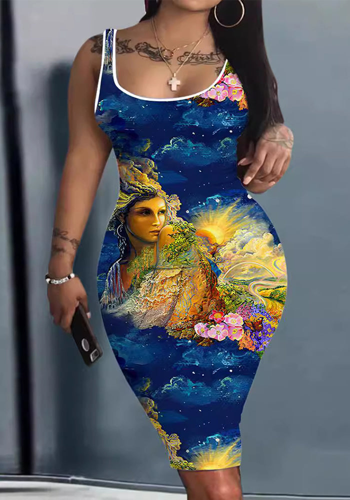 Women's Printed Slim Sleeveless Round Neck Dress