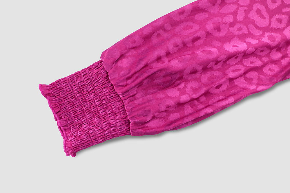 Plus Size Women V Neck Long Sleeve Leopard Print Dress 32