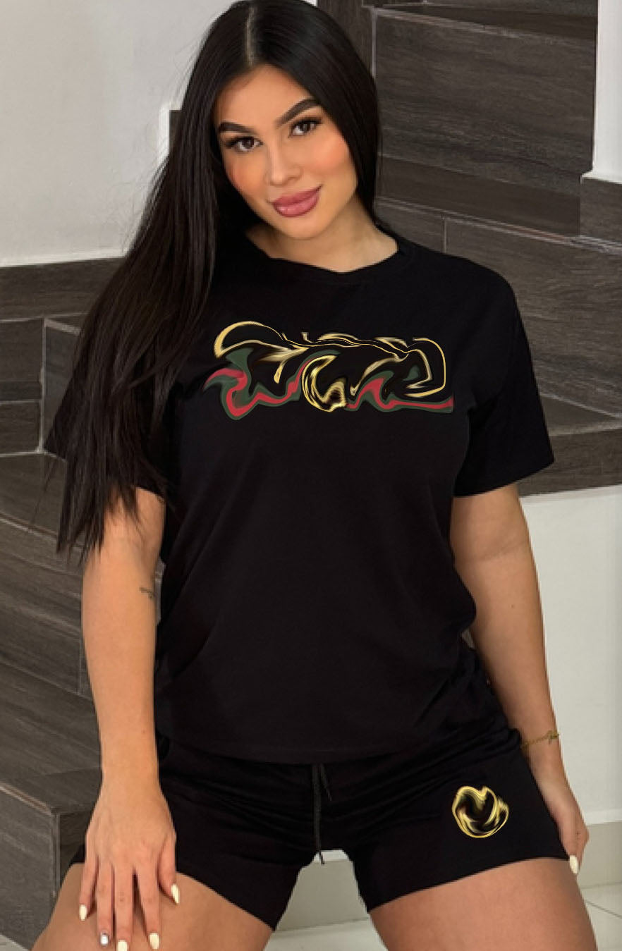 Women's Fashion Casual Embroidered Cotton two piece Shorts Set