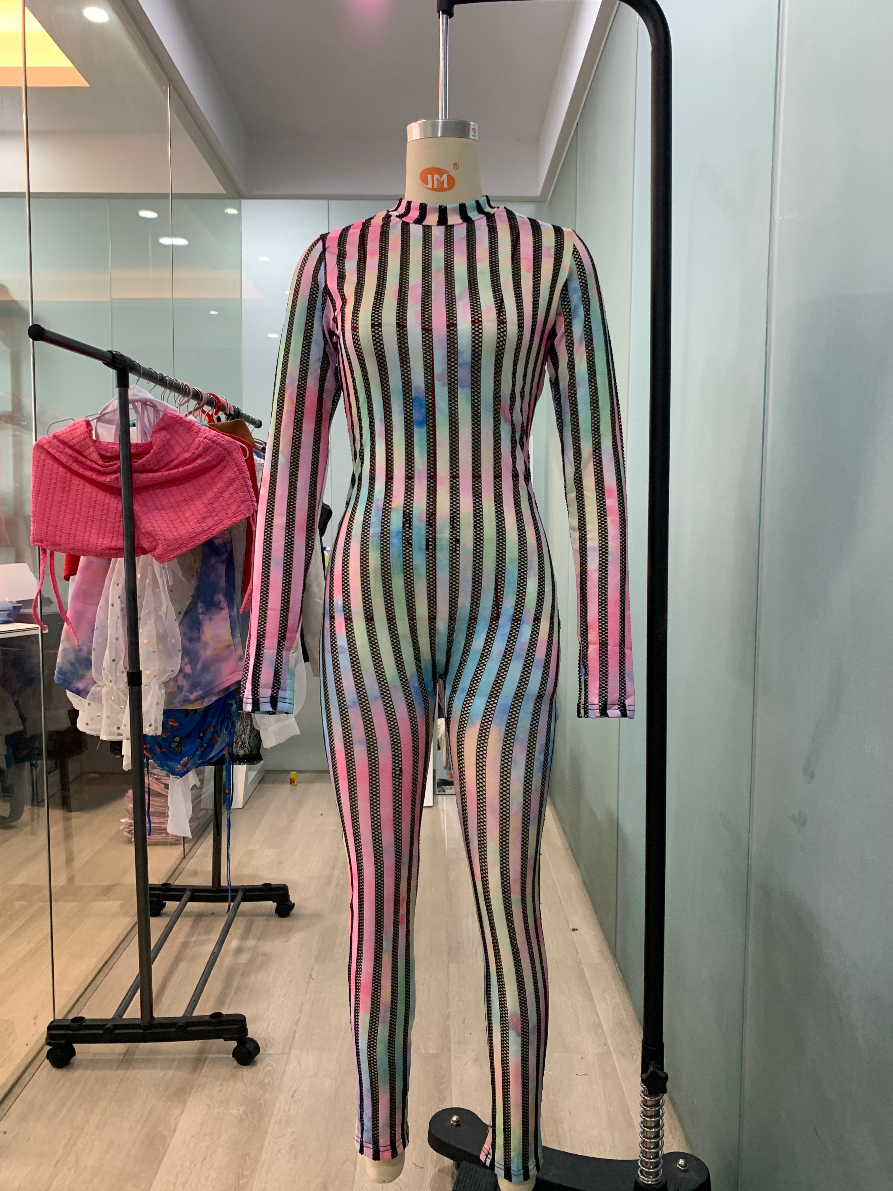 Striped Mesh Patchwork Casual Sexy Stretch Jumpsuit 20