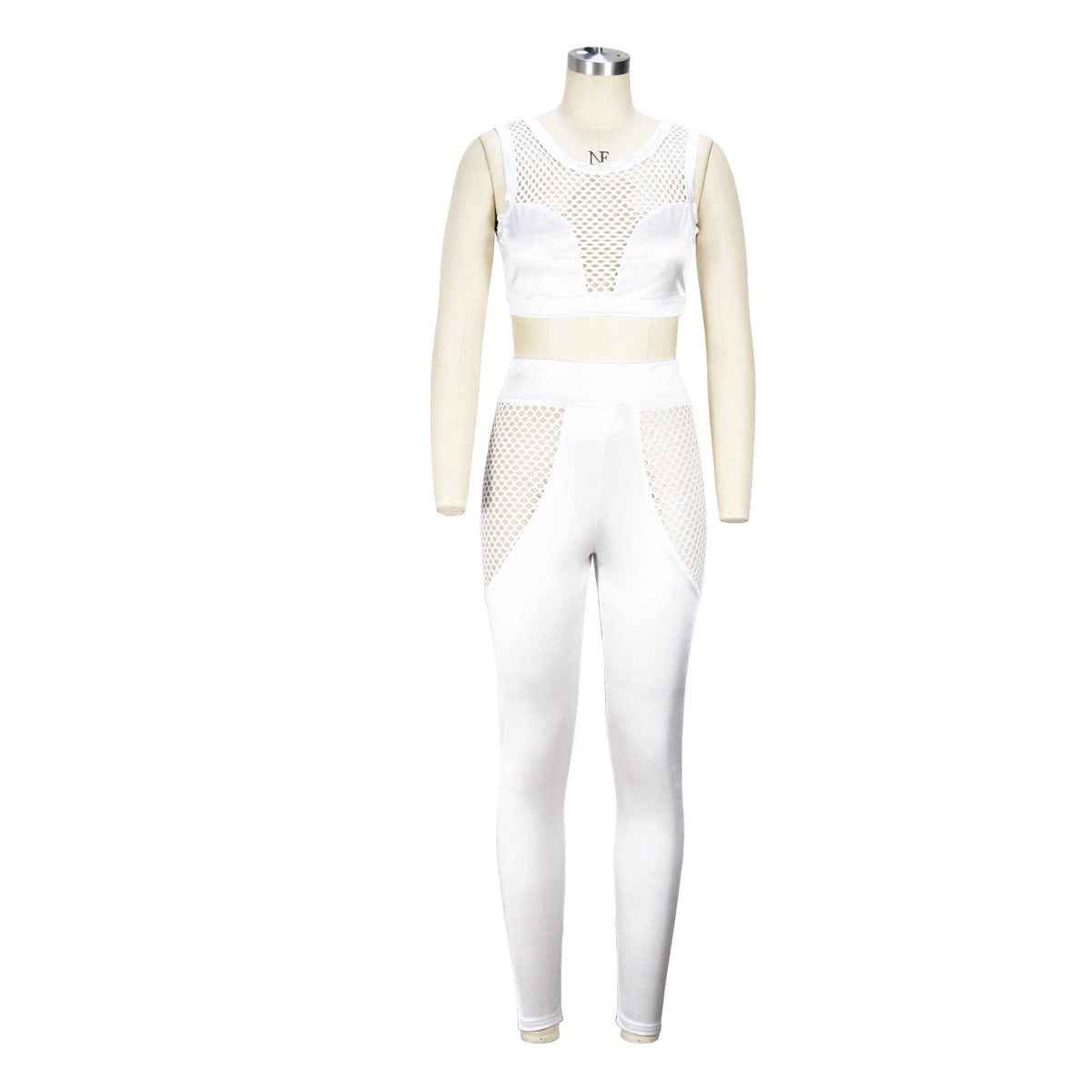 Hollow Mesh Hole See-Through Sexy Suit Mesh Patchwork Vest Trousers Two-piece Set 15