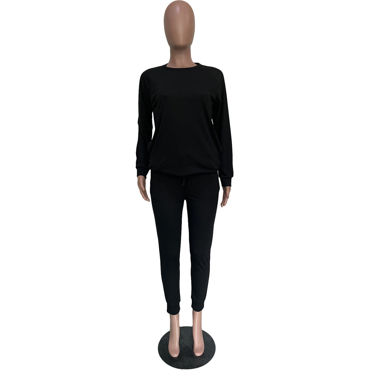 Women's Autumn winter solid color cotton drawstring pocket sports longs leeve two-piece pants set 22