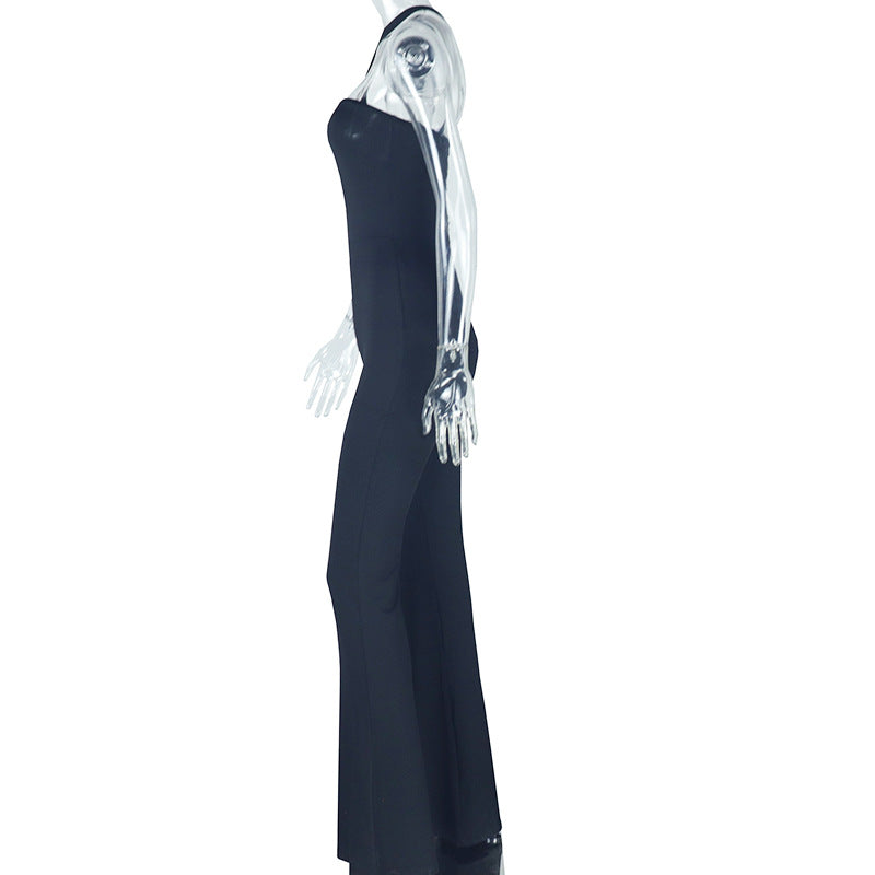 Women Backless Sexy Solid Sleeveless Slash Shoulder Jumpsuit 7