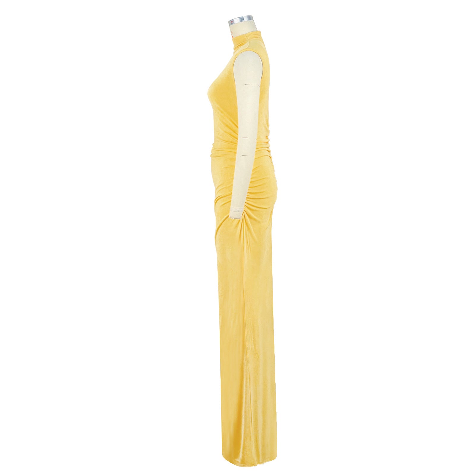 Women Half-High Neck Pleated Sleeveless Stretch Maxi Dress 6