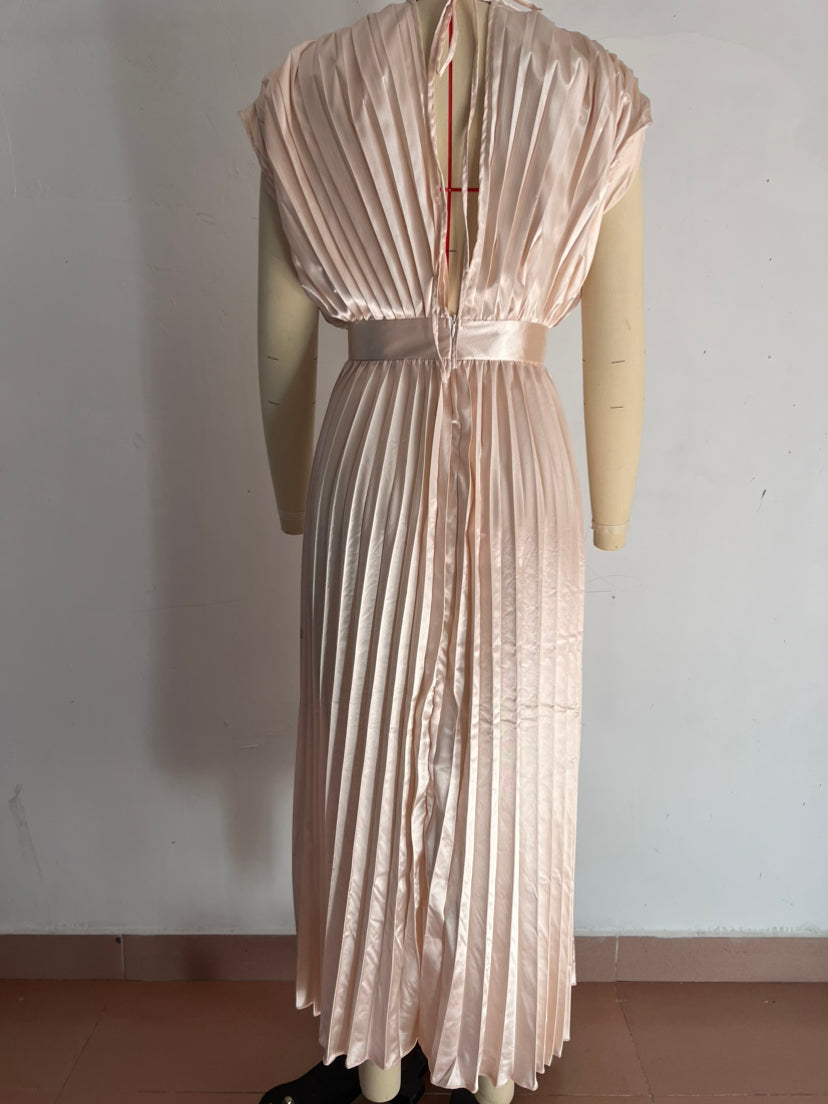 Spring Summer Sexy Pleated Dress Casual Loose Zipper Sleeveless Dress 19