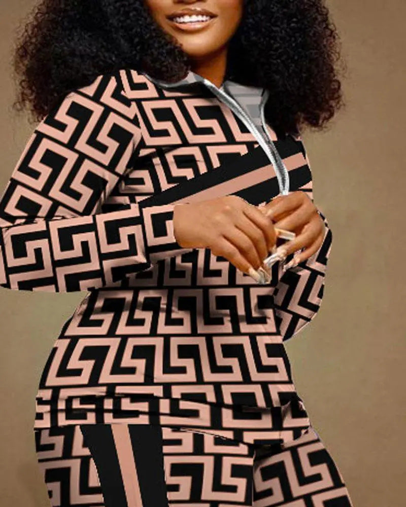 Women Printed Long Sleeve Top and Pant Two Piece 22