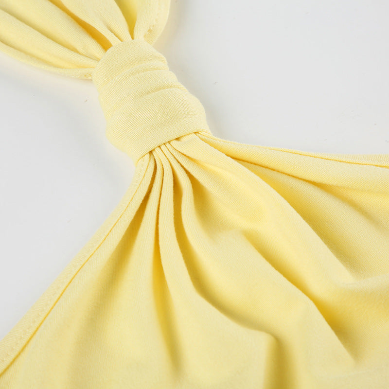 Summer Casual Sexy Knot Halter Neck Vest with Waist Drawstring Shorts Set 17