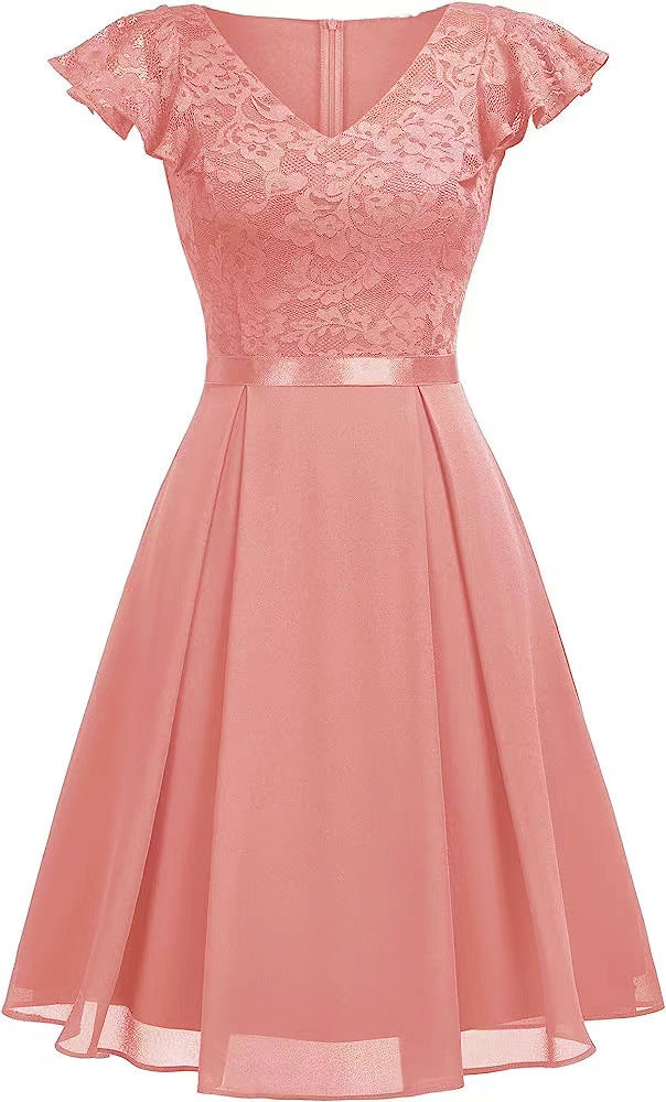 Women Lace Cutout Chiffon Dress 11