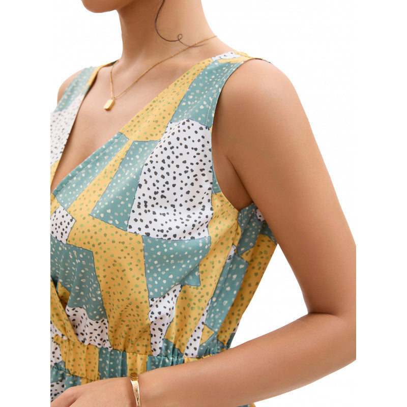 Geometric Print V-Neck Slim Waist Casual Maxi Dress 5