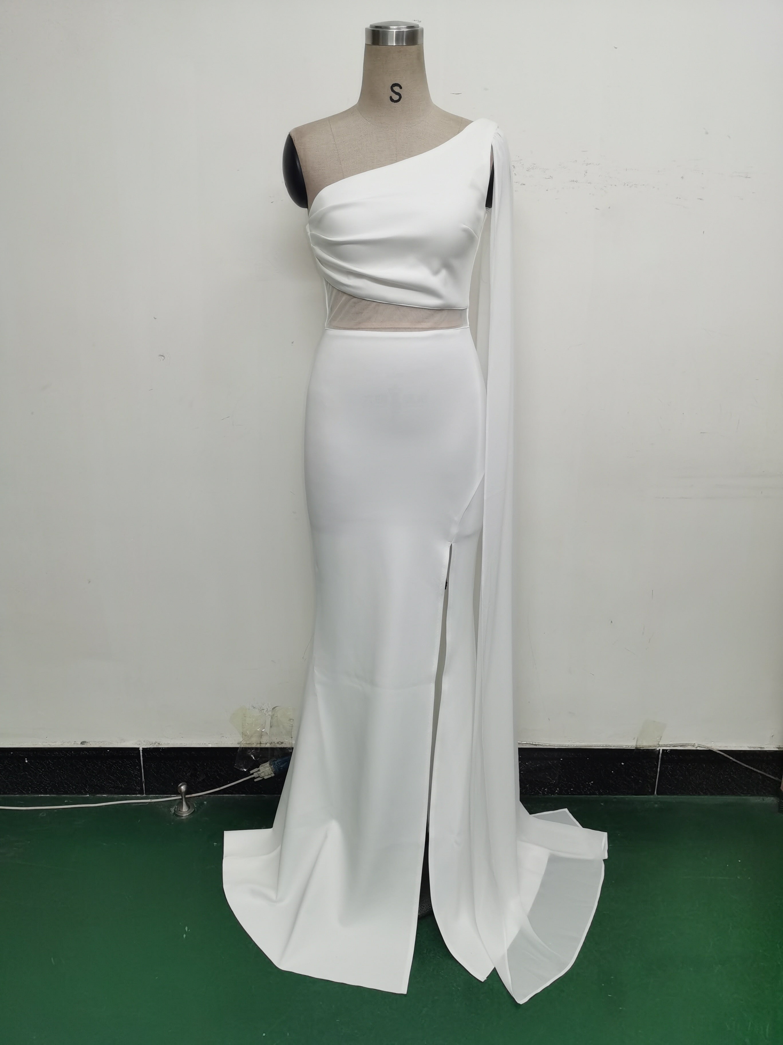 Women One Shoulder Slant Back Patchwork Mesh Formal Party Evening Dress 37