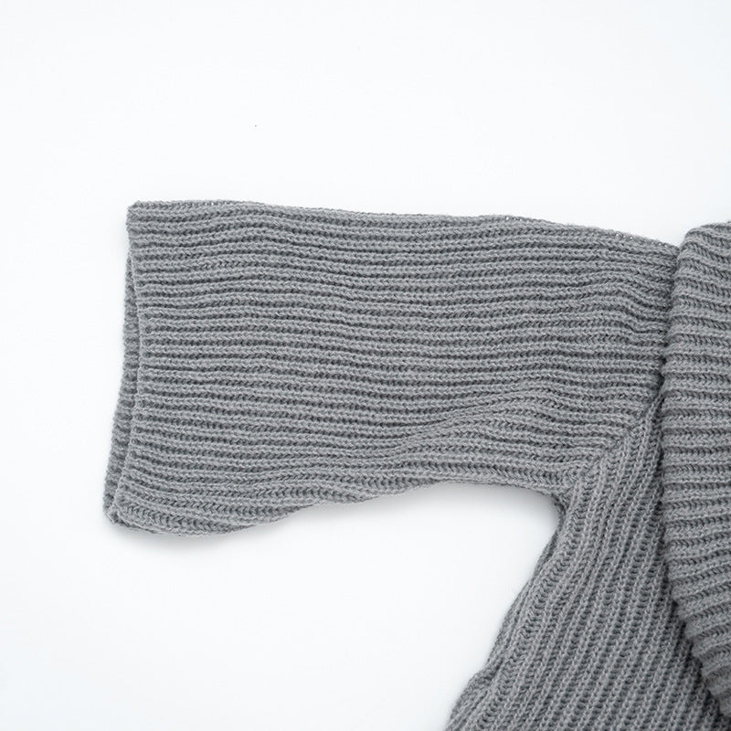 Women's Autumn & Winter Solid Color Casual Loose Cowl Neck Knitted Mid-Long Sleeve Dress 16