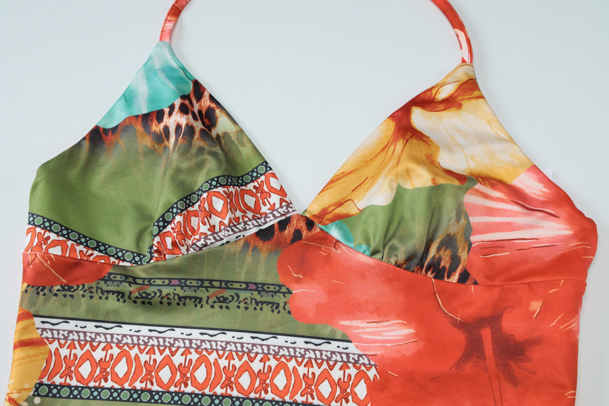 Women's summer sexy v-neck Halter Neck lace vest high waist skirt two-piece set 10