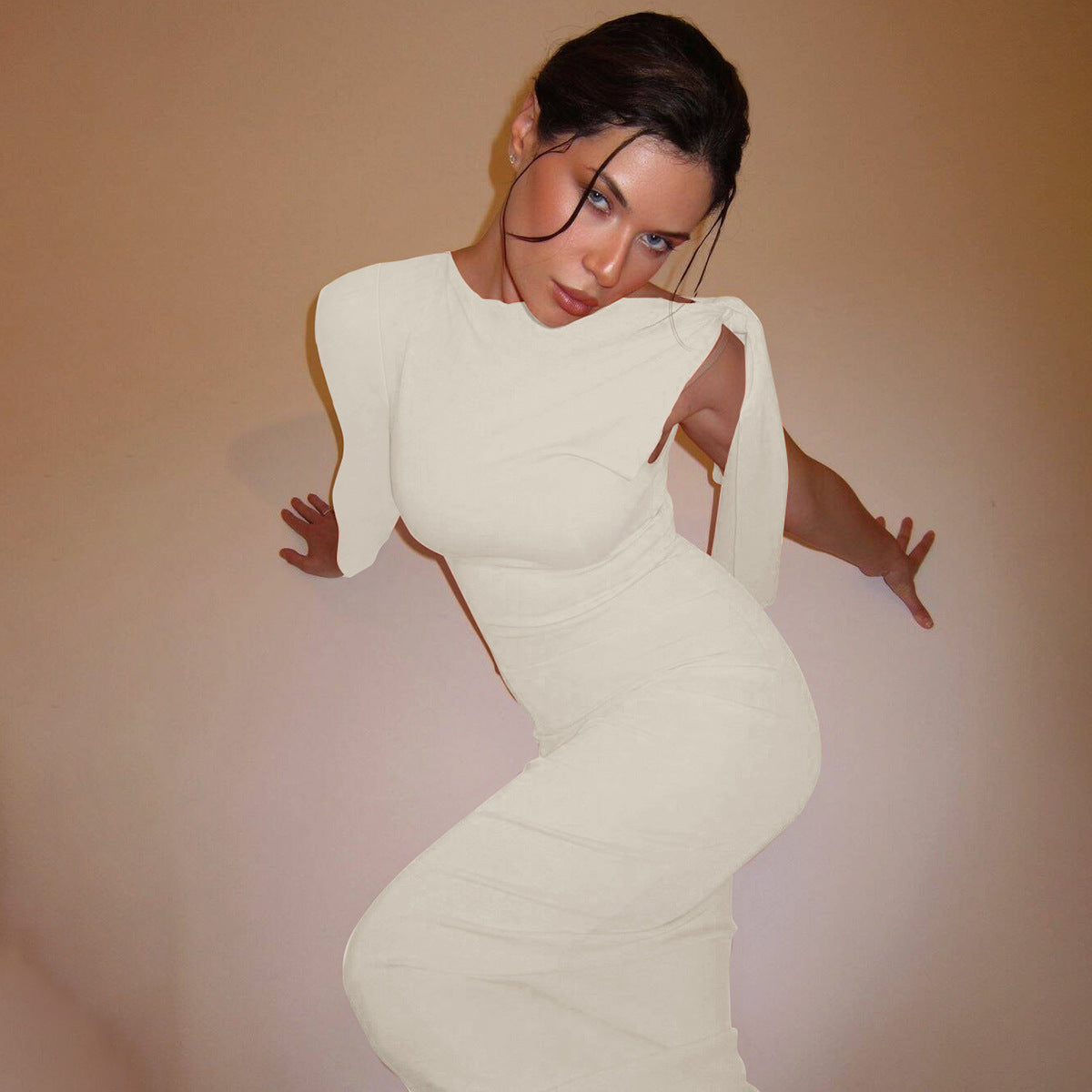 Women summer one-shoulder Slash Shoulder lace-up Solid dress 12