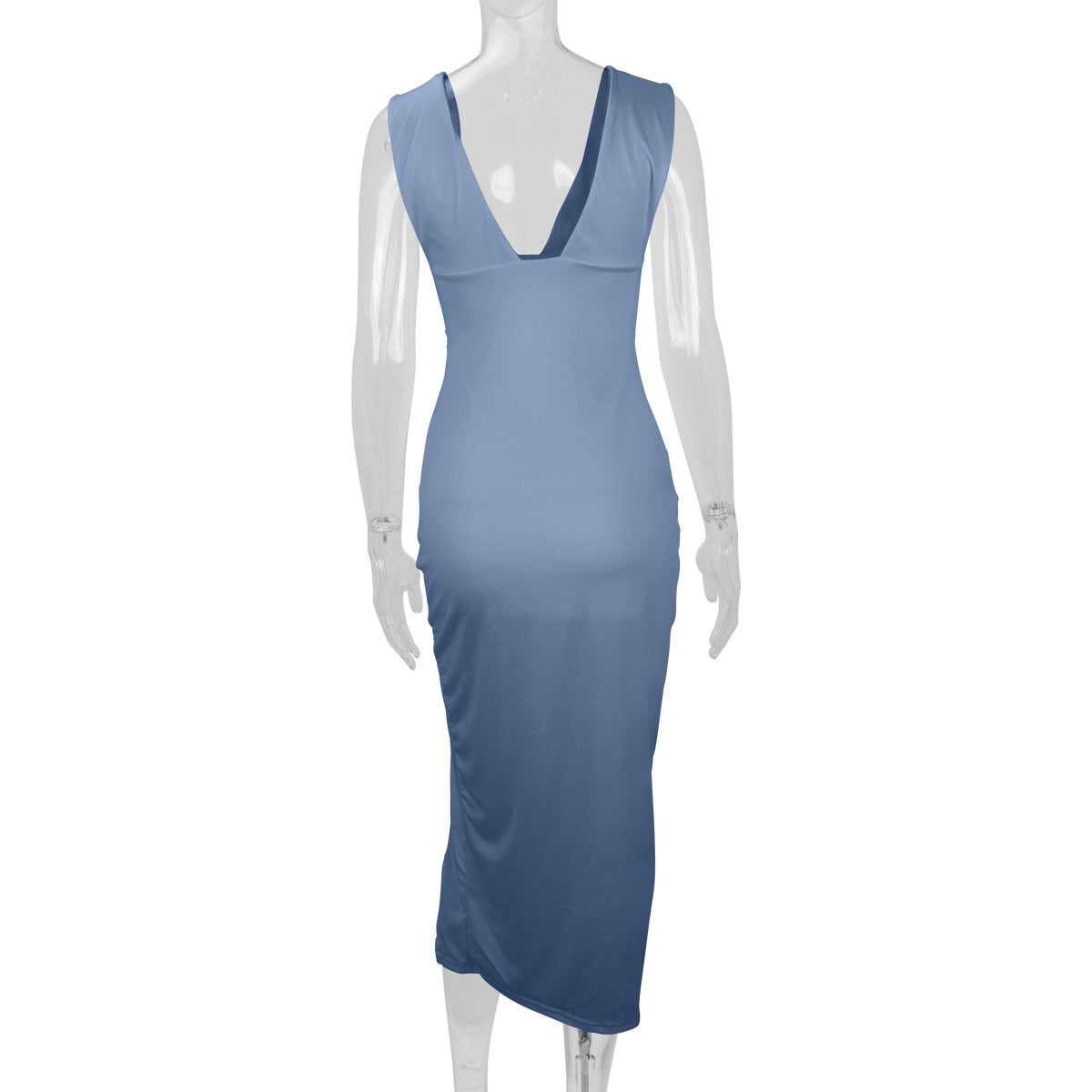 Women's Summer Fashion Deep V-Neck Slim Low Back Slit Sexy Dress 19