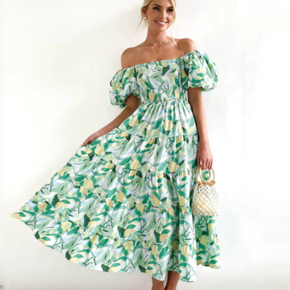 Women Boho Print Off Shoulder Holidays Oversized Dress 11