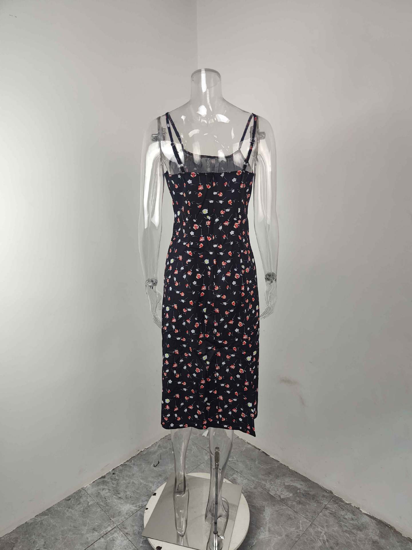 Women Spring Sexy Print Lace-up Slit Strap Dress 19