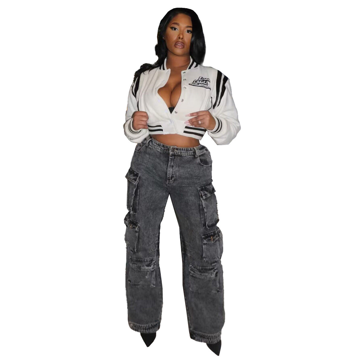 Women's Clothing Embroidery Letter Button Fashion Baseball Jacket 11