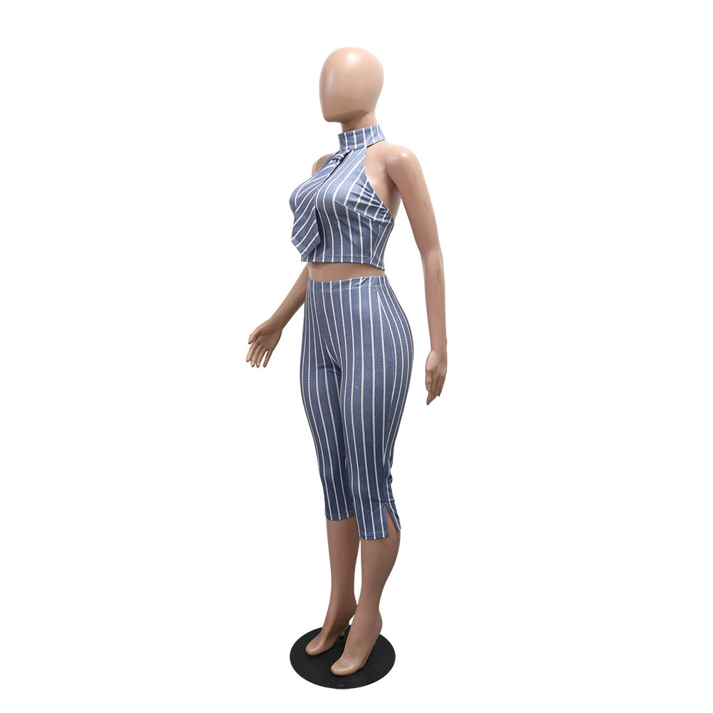 Women Sleeveless Turndown Collar Vest Top and Pencil Pants Two-Piece Set 7