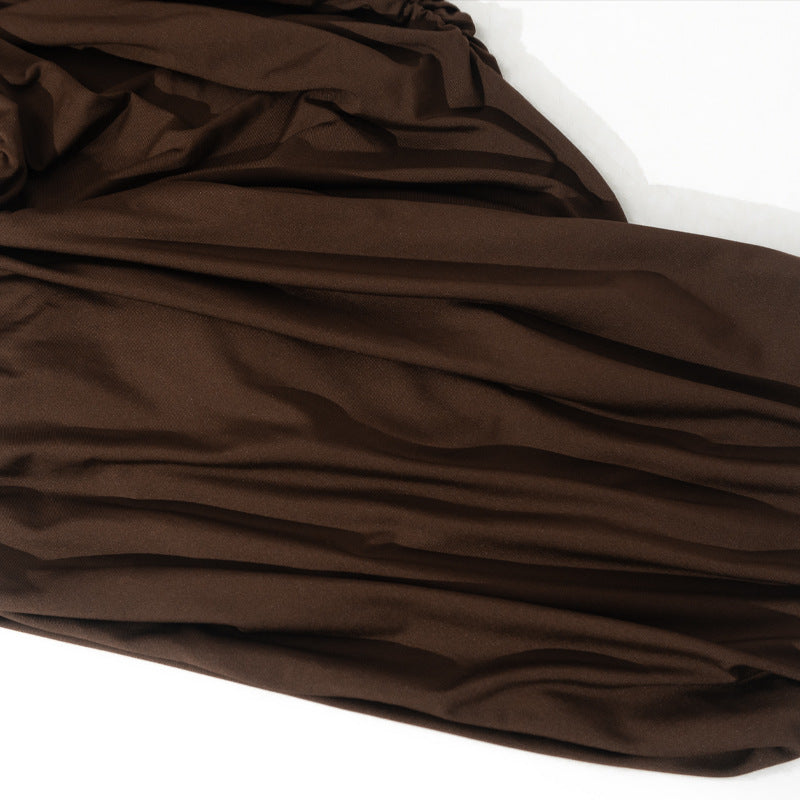 Women Slash Shoulder Off-The-Shoulder Pleated Solid Bodycon Dress 16