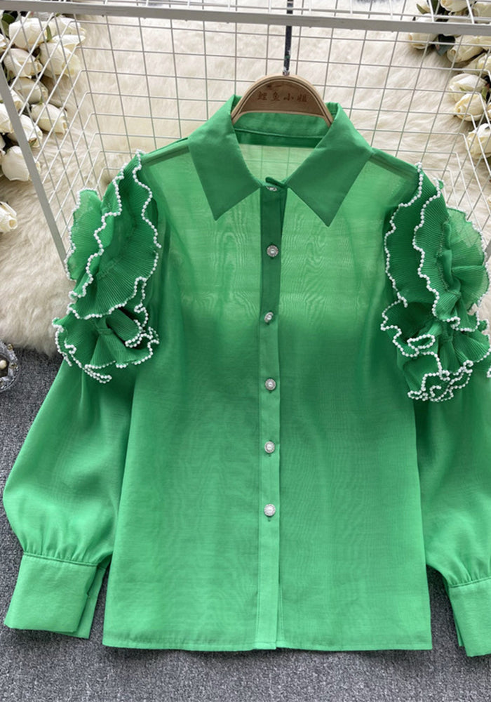 Chic Sheer Mesh Floral Shirt Luxury Women's Wear