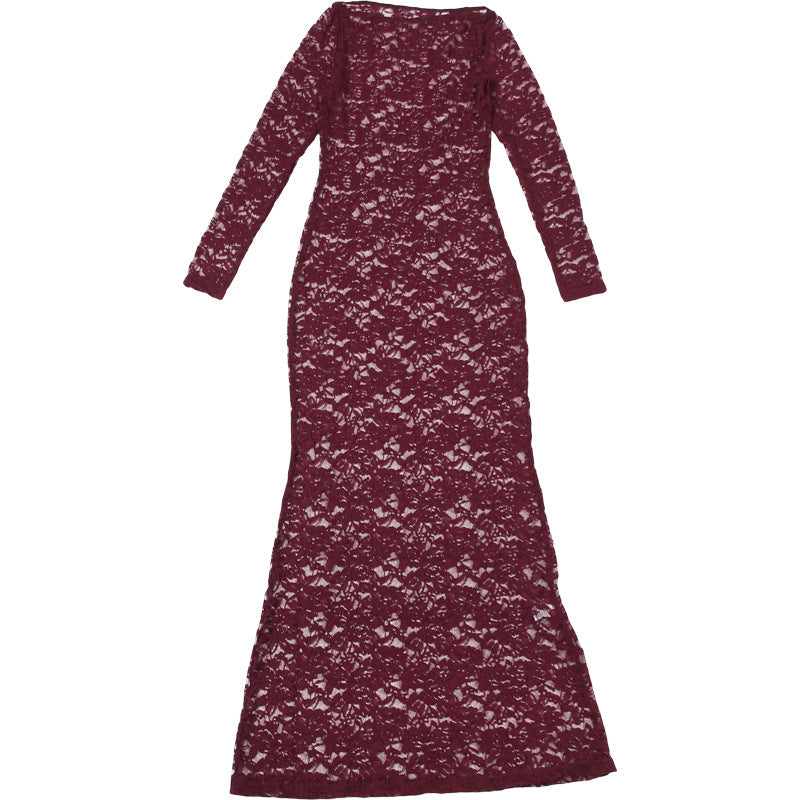 Women's Autumn Sexy Cut-Out Slim Lace Long Sleeve Dress 10