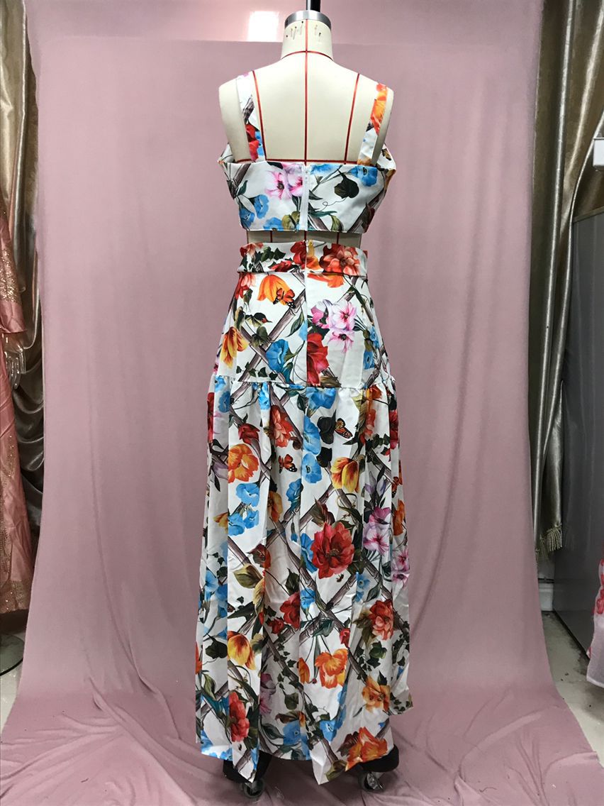 Women Sexy Chic Suspender Printed Top And Beach Skirt Two-Piece 14
