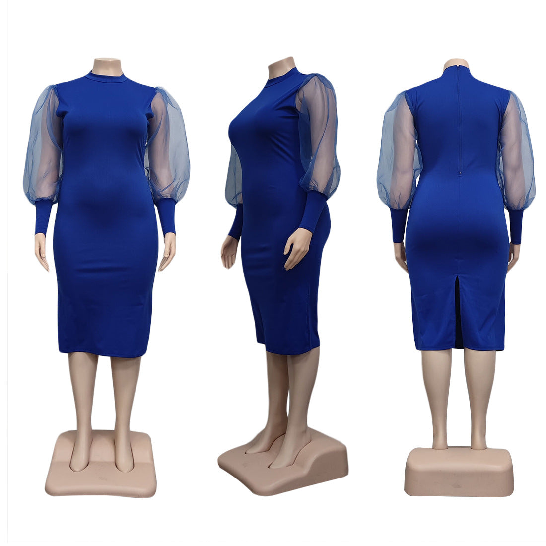 Plus Size Women's See-Through Mesh Balloon Sleeve Bodycon Dress 12