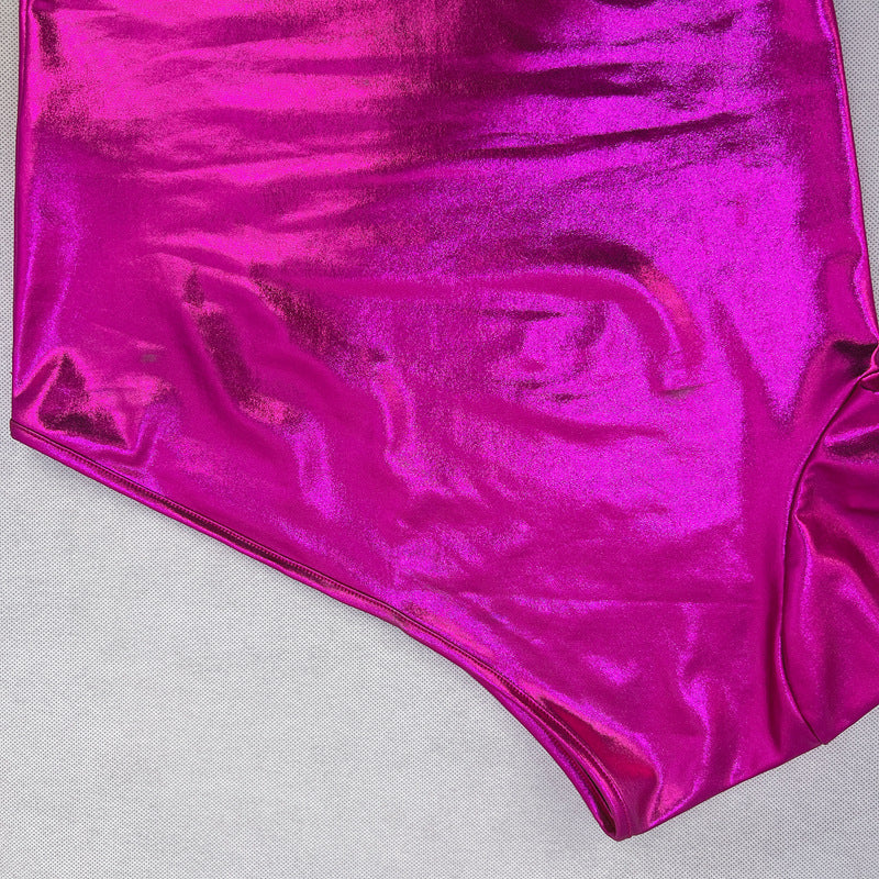 Women's Fashion Shiny Sexy One Shoulder Top Stretch Bodycon Skirt Two Piece Set 11