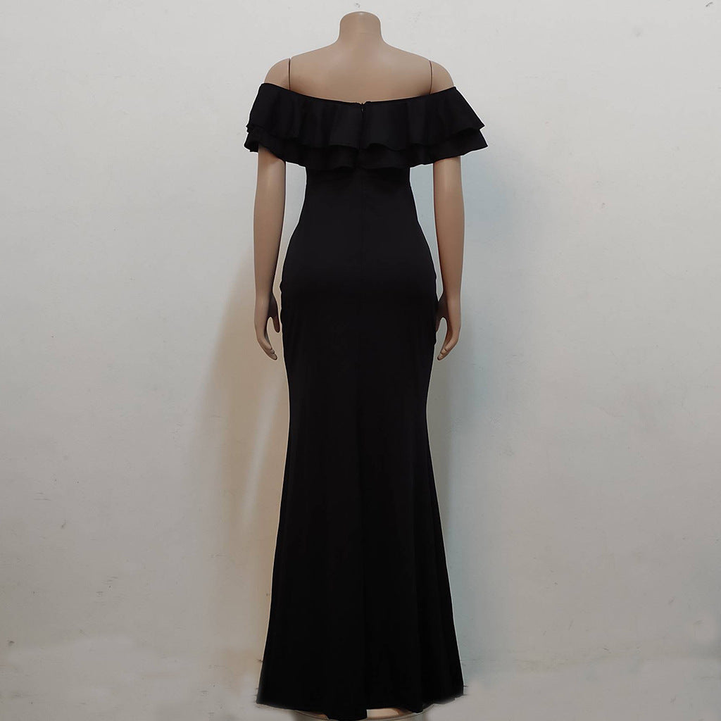 Sexy Fashion Ruffle Off Shoulder Split Dress 29