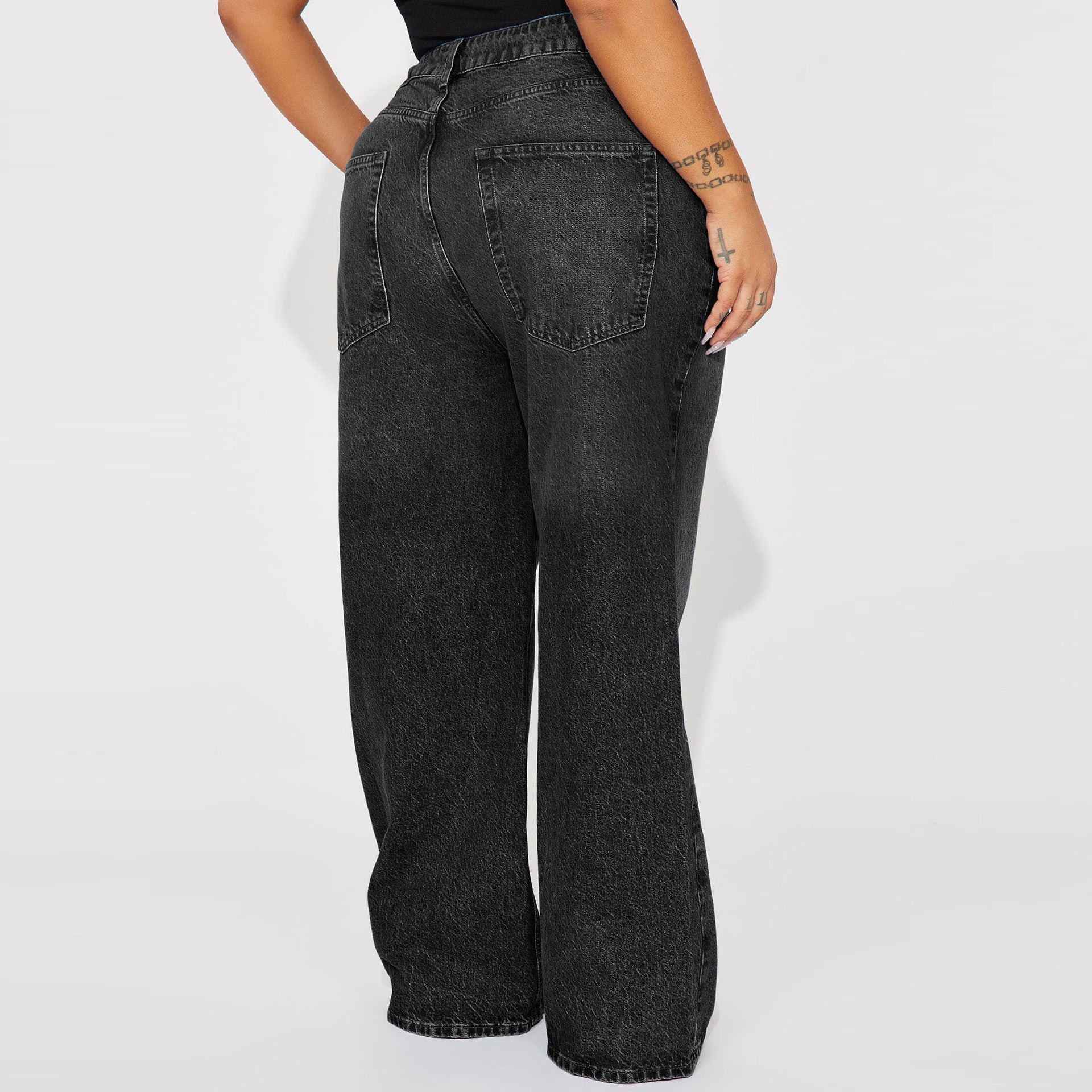 Plus Size Women no stretchy Denim wide-leg pants 7