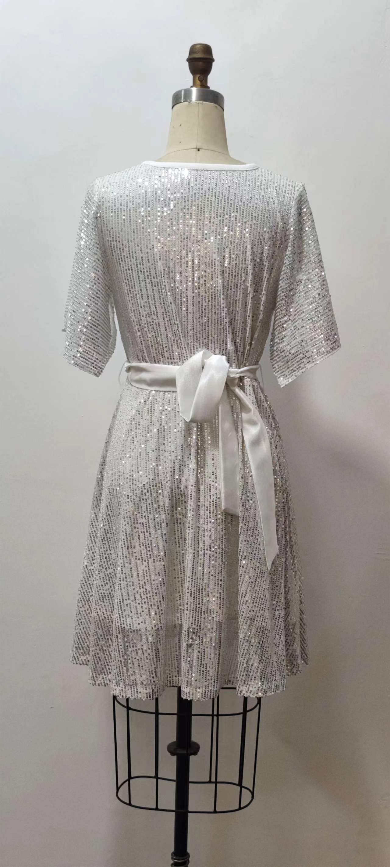 Women's Sequin Split Sleeve Loose Party Dress 8