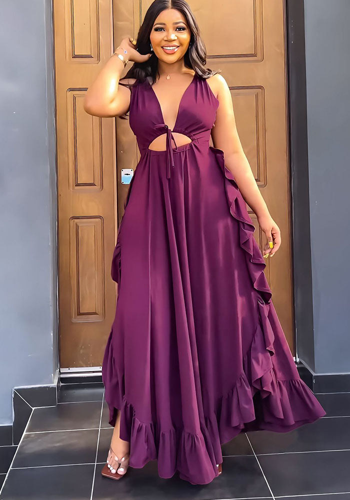 Women Sexy Backless Ruffled Slip Dress