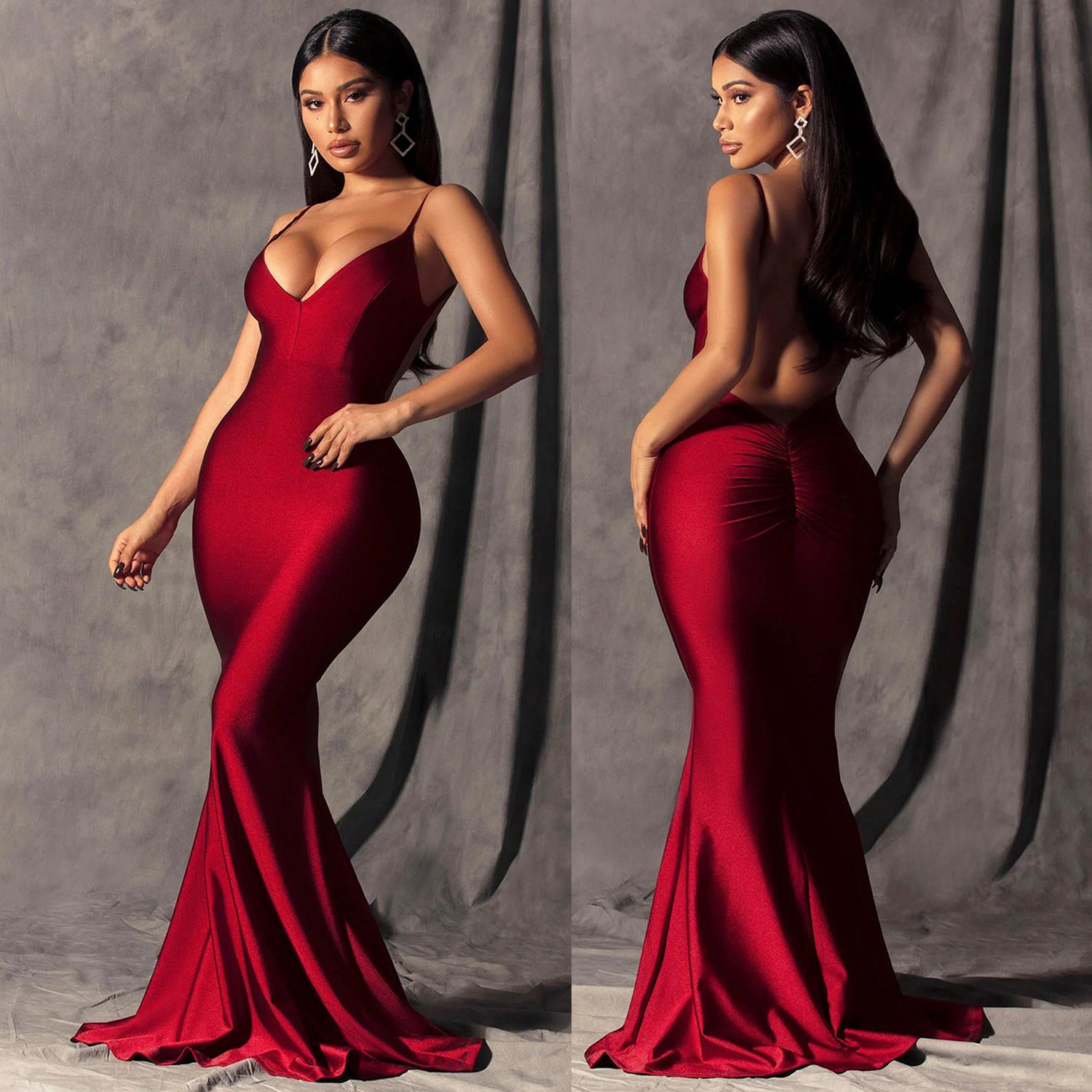Women Sexy Sleeveless V-Neck Bodycon Long Fishtail Evening Dress 6