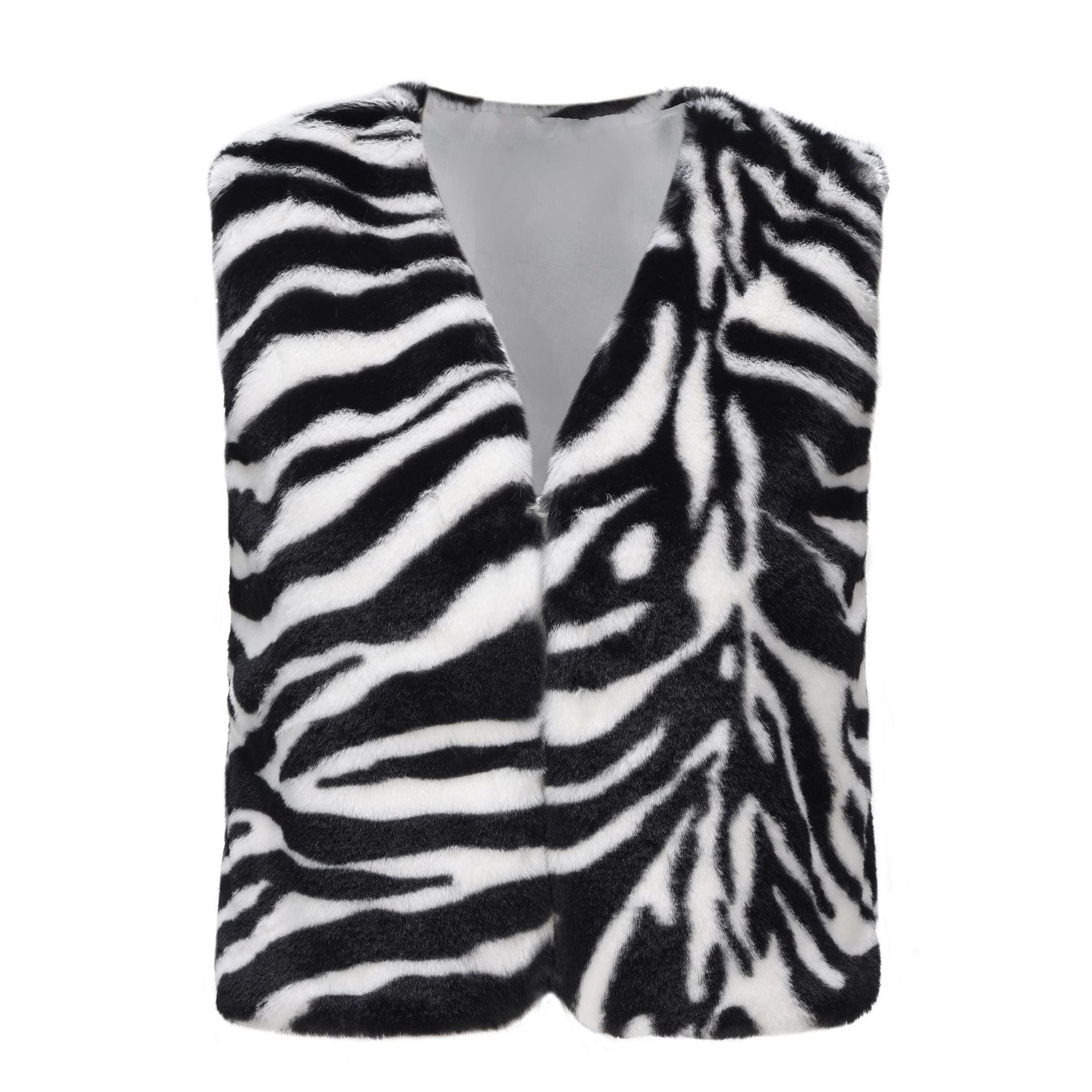 Women Autumn and Winter Leopard Faux Furry Crop Vest Jacket