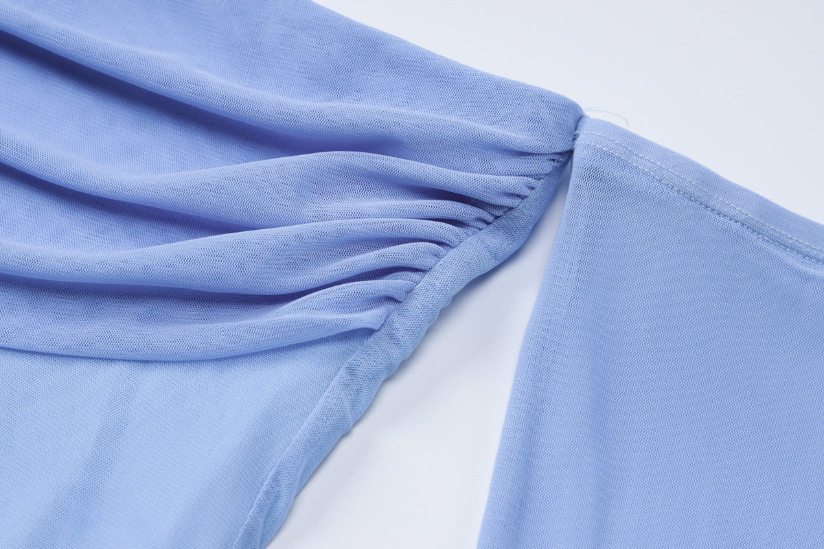 Women Summer Strapless Off Shoulder Patchwork Long Sleeve Sexy Mesh Dress 13