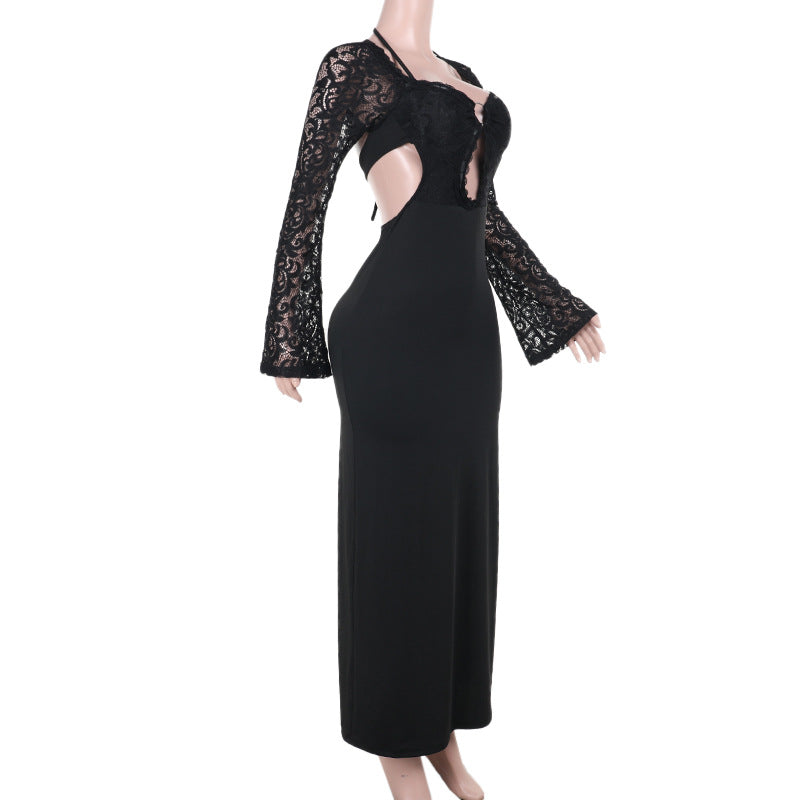 Autumn Chic Slim Lace Long Sleeve Hollow Long Dress 8