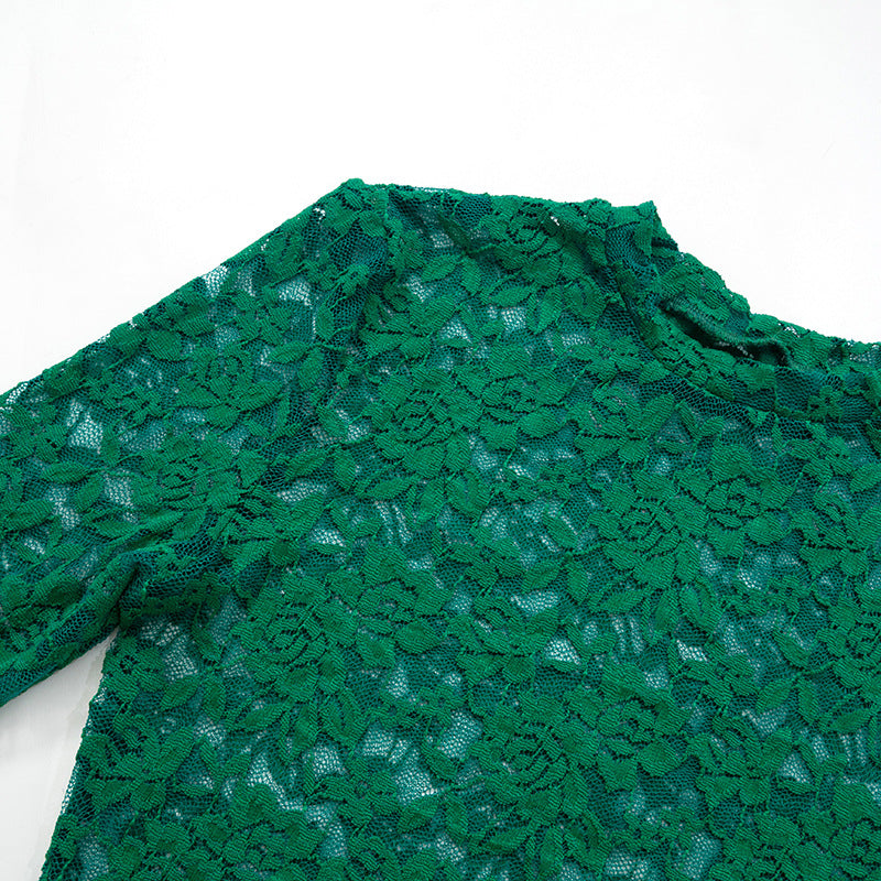 Women autumn lace Crop sexy long-sleeved Top and Pand Two Piece Set 5