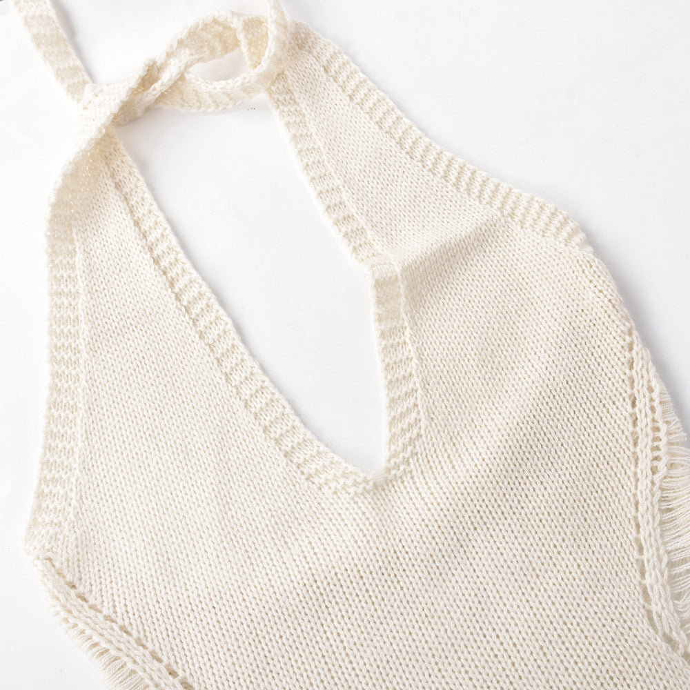 Women's Hollow Style U Neck Tie Knitting Long Dress 13