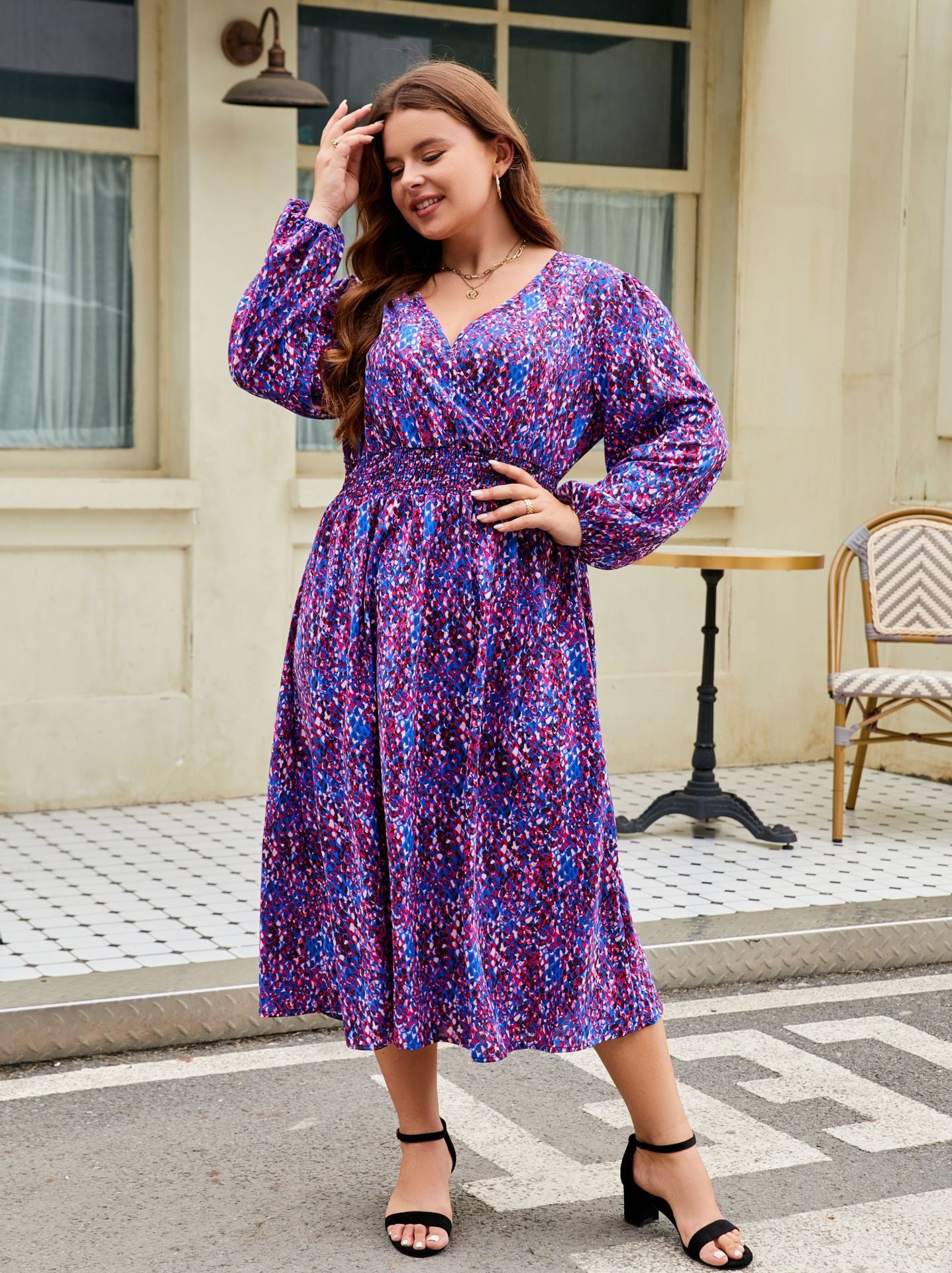 Plus Size Women V-Neck Loose Dress