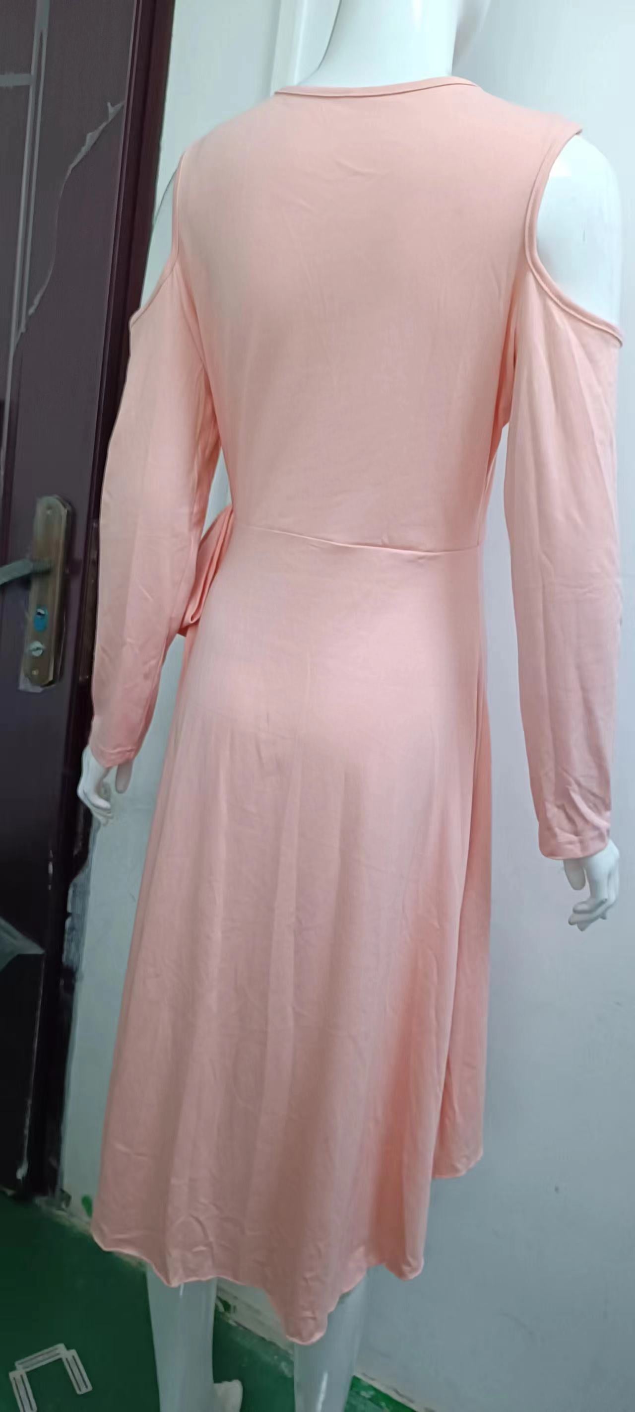 Women Solid Metal Button V-Neck Lace-Up Dress 16